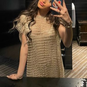 Anthropologie Gold sheer minidress.